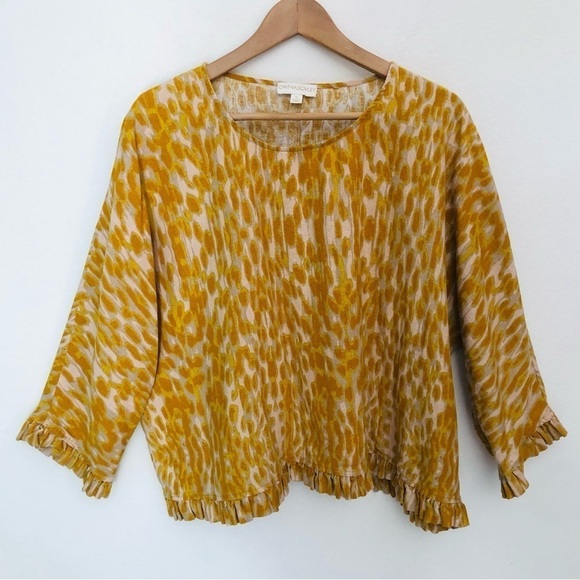 Vintage Cynthia Rowley Linen Blend Boxy Ruffled Trim Top - Picture 1 of 13